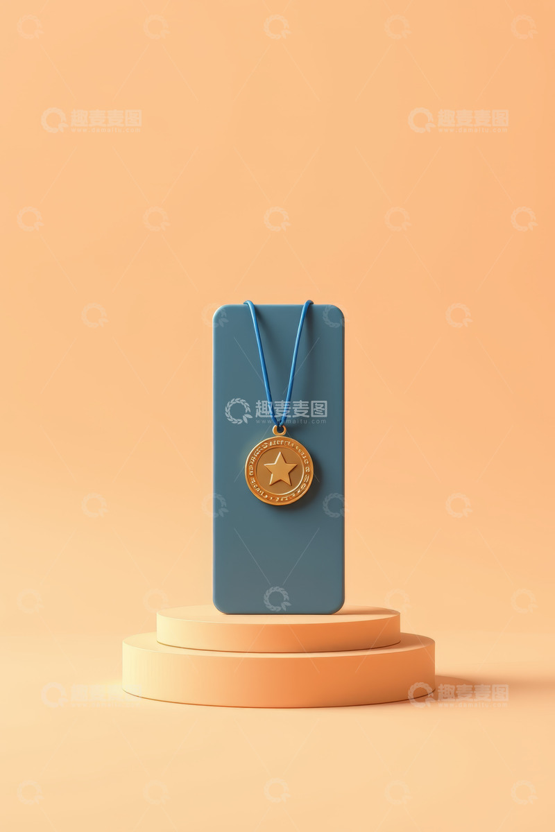 高清大图下载【趣麦麦图】蓝色底座上的金色奖牌
