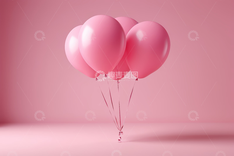 高清大图下载【趣麦麦图】粉色气球漂浮于纯色背景