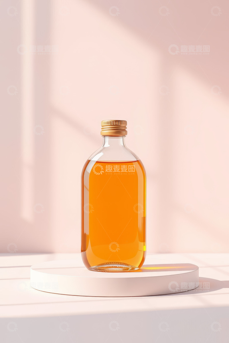 高清大图下载【趣麦麦图】玻璃瓶装橙色液体静物展示