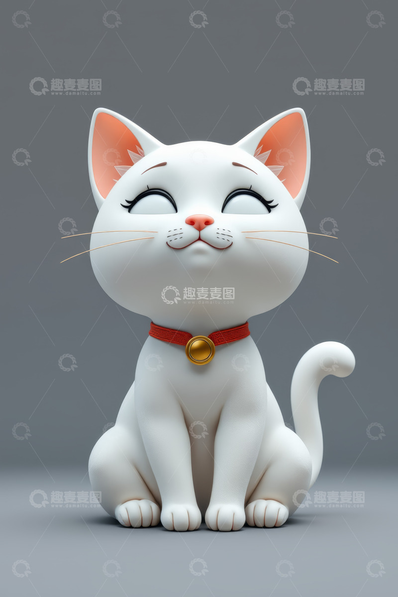 高清大图下载【趣麦麦图】可爱卡通白猫3D形象
