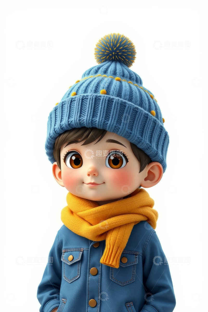高清大图下载【趣麦麦图】戴帽围围巾的卡通小男孩