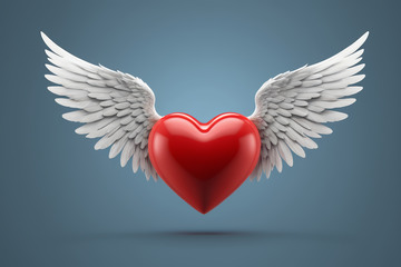 带翅膀的红色爱心图像