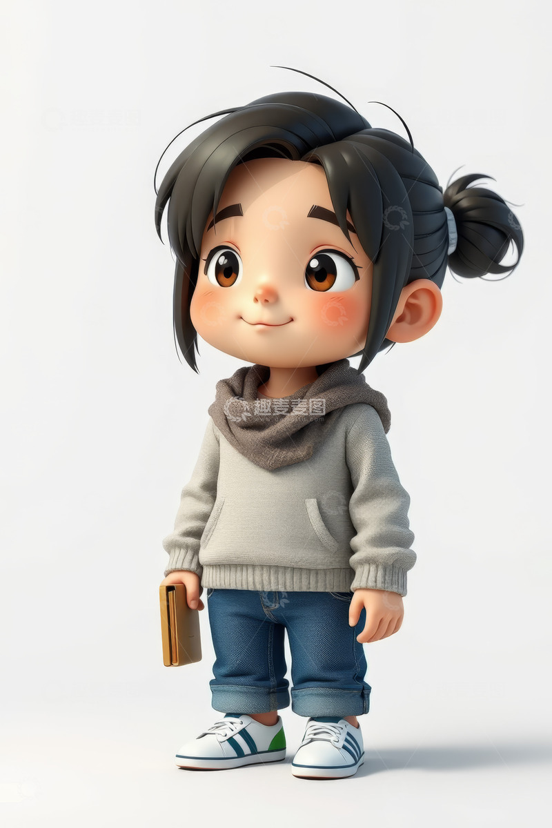 高清大图下载【趣麦麦图】手持书本的卡通小女孩形象