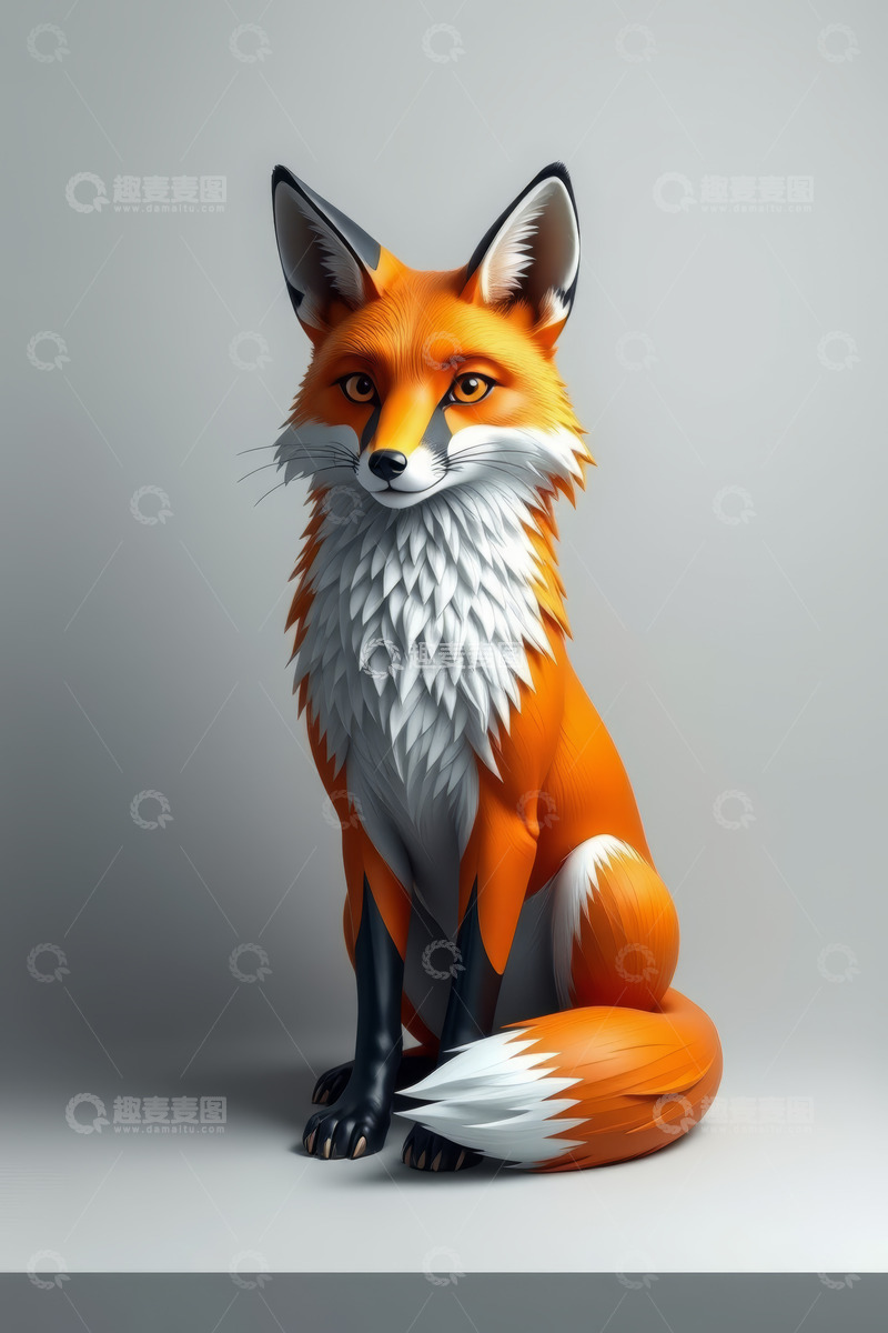 高清大图下载【趣麦麦图】写实风格坐姿狐狸图像素材