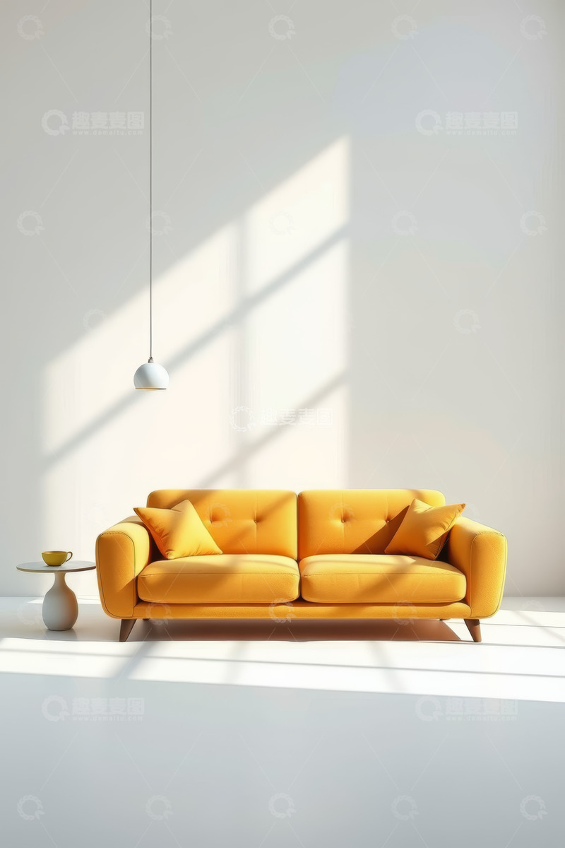 高清大图下载【趣麦麦图】室内黄色沙发与简约装饰