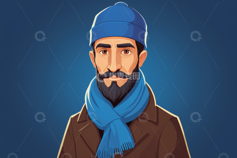 高清大图下载【趣麦麦图】戴帽围巾男子人物肖像