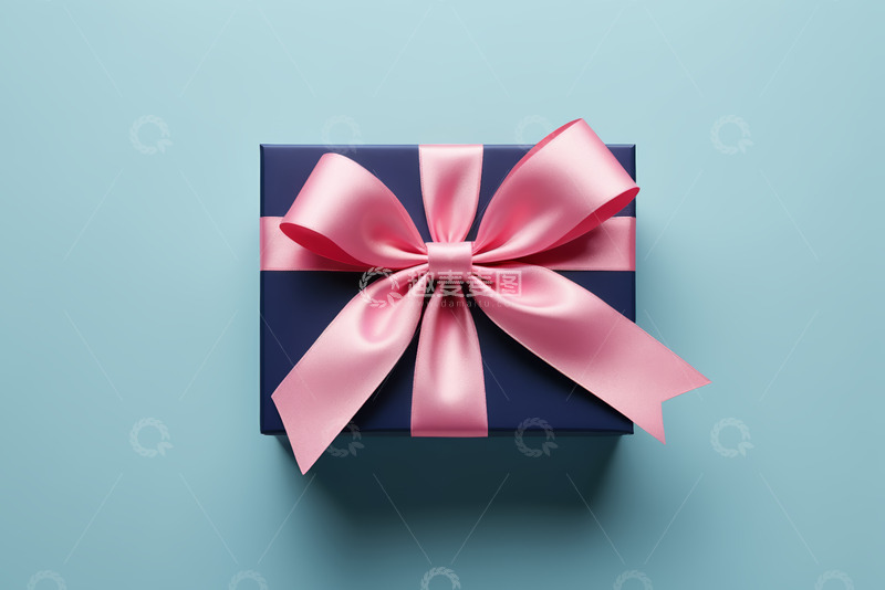 高清大图下载【趣麦麦图】蓝色礼盒配粉色蝴蝶结素材