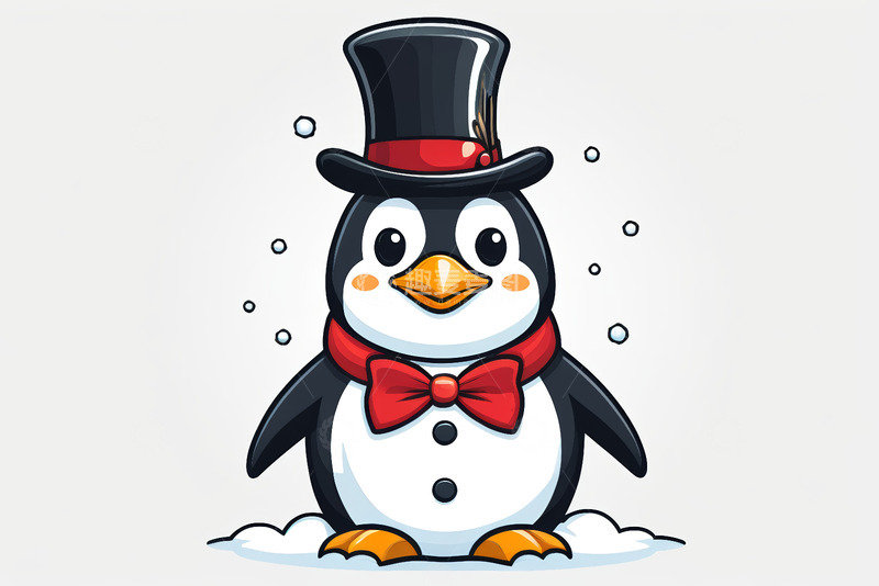 高清大图下载【趣麦麦图】戴礼帽领结的卡通企鹅形象