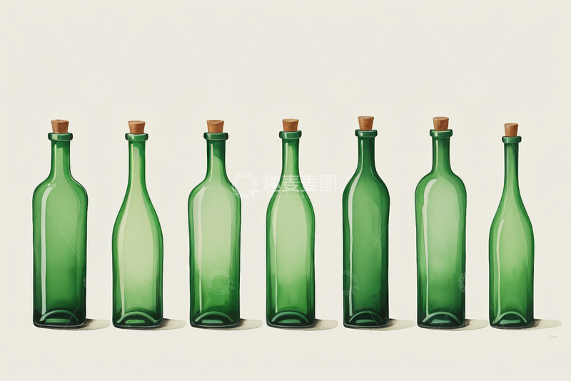 高清大图下载【趣麦麦图】一排绿色玻璃酒瓶