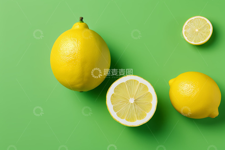 绿色背景上的柠檬静物