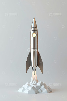 银色火箭发射3D模型