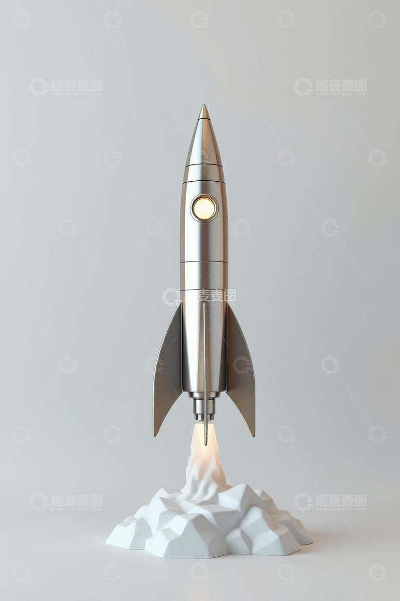 银色火箭发射3D模型