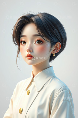 短发女子半身肖像