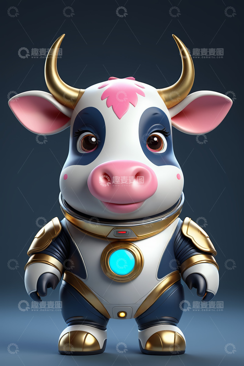 高清大图下载【趣麦麦图】卡通牛形象身着科幻风服饰