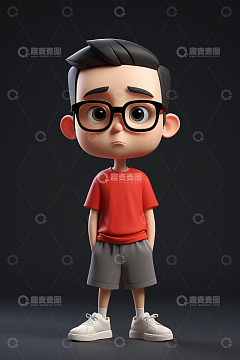 戴眼镜卡通男孩站立形象