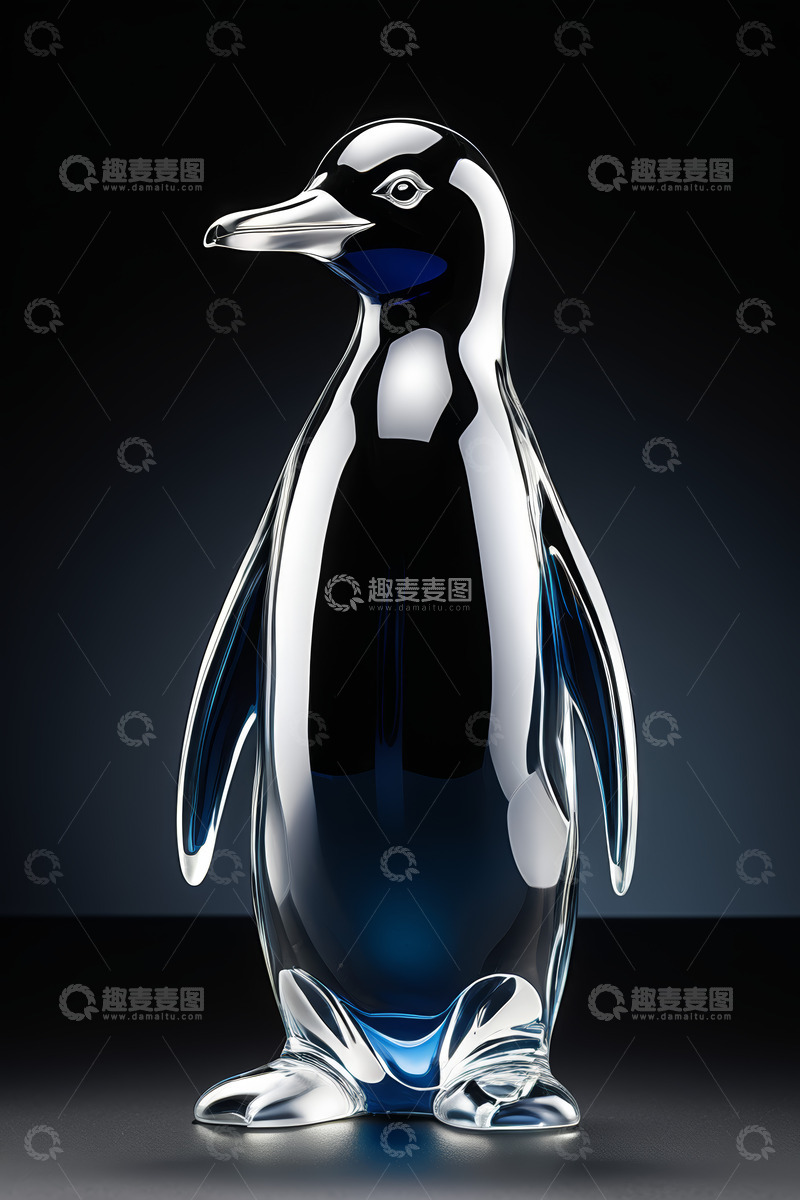 高清大图下载【趣麦麦图】透明水晶企鹅摆件特写
