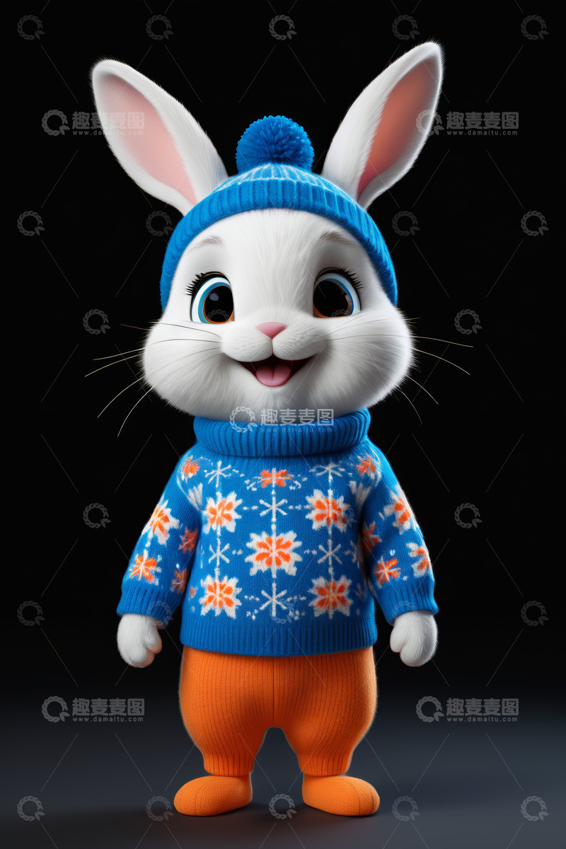 高清大图下载【趣麦麦图】穿着冬装的卡通兔子形象