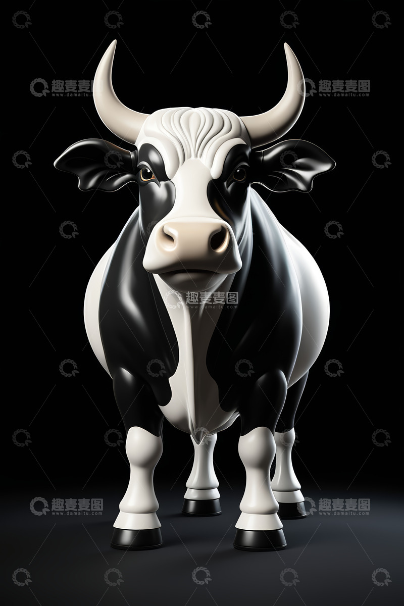 高清大图下载【趣麦麦图】黑白奶牛3D模型素材