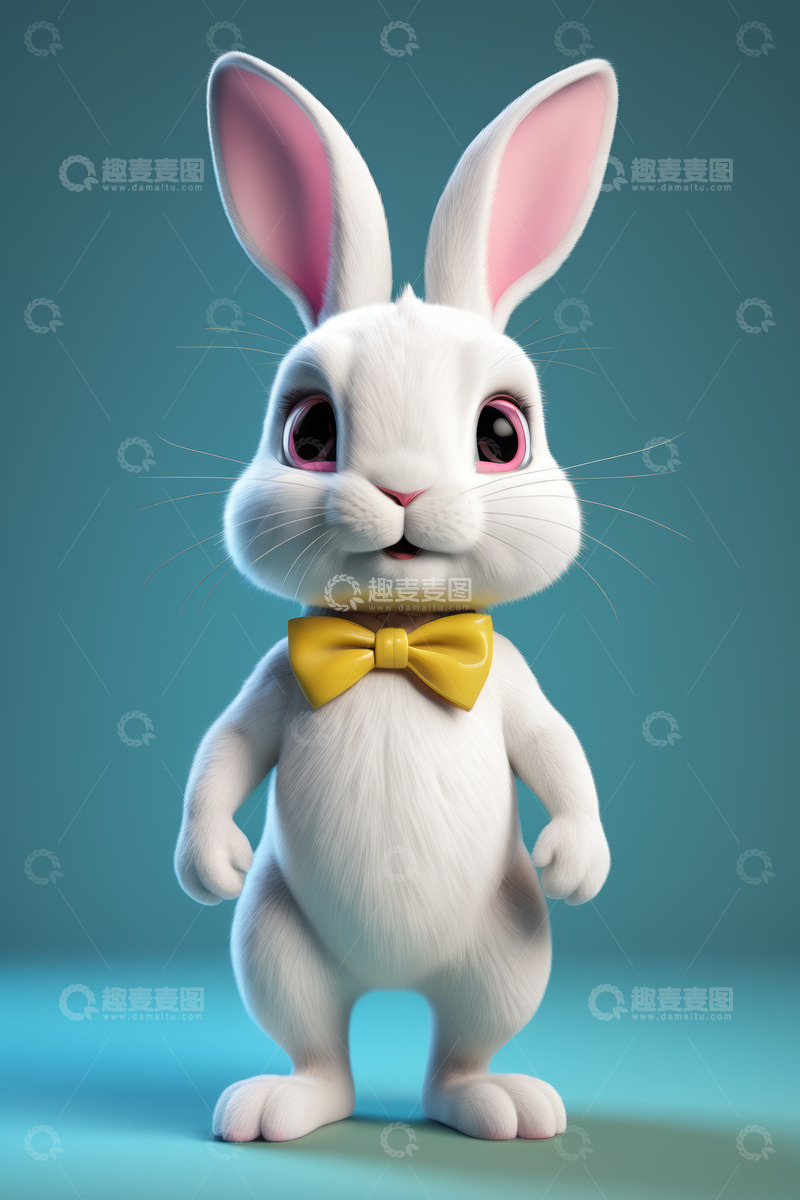 高清大图下载【趣麦麦图】可爱动画兔子带黄色领结形象