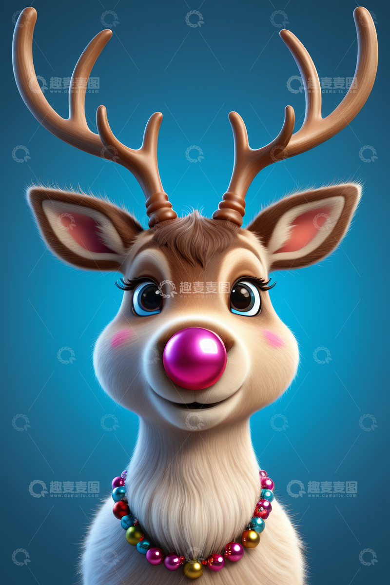 高清大图下载【趣麦麦图】卡通驯鹿特写形象素材