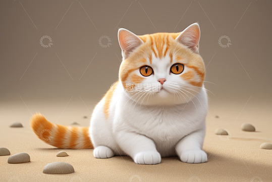 可爱橘白相间小猫蹲坐