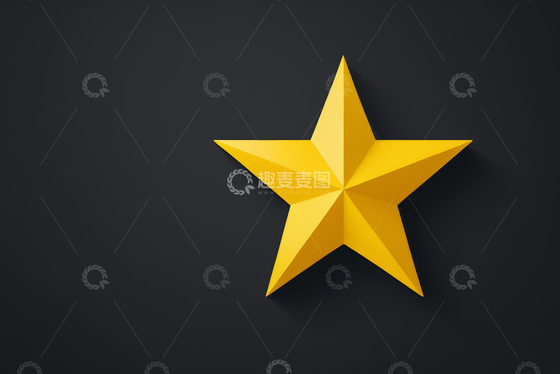 高清大图下载【趣麦麦图】黑色背景上的黄色立体五角星