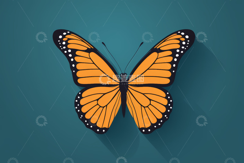 高清大图下载【趣麦麦图】橙色蝴蝶插画素材