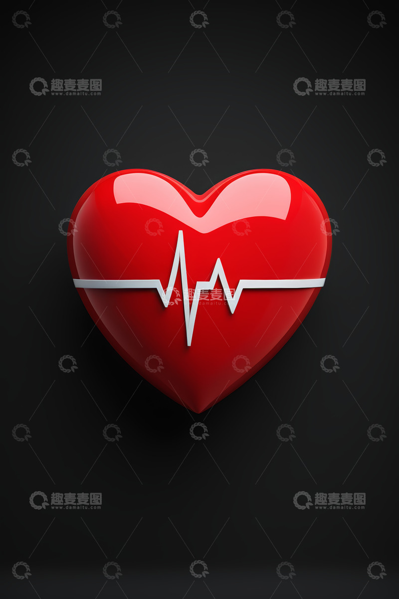 高清大图下载【趣麦麦图】红色爱心与心电图符号