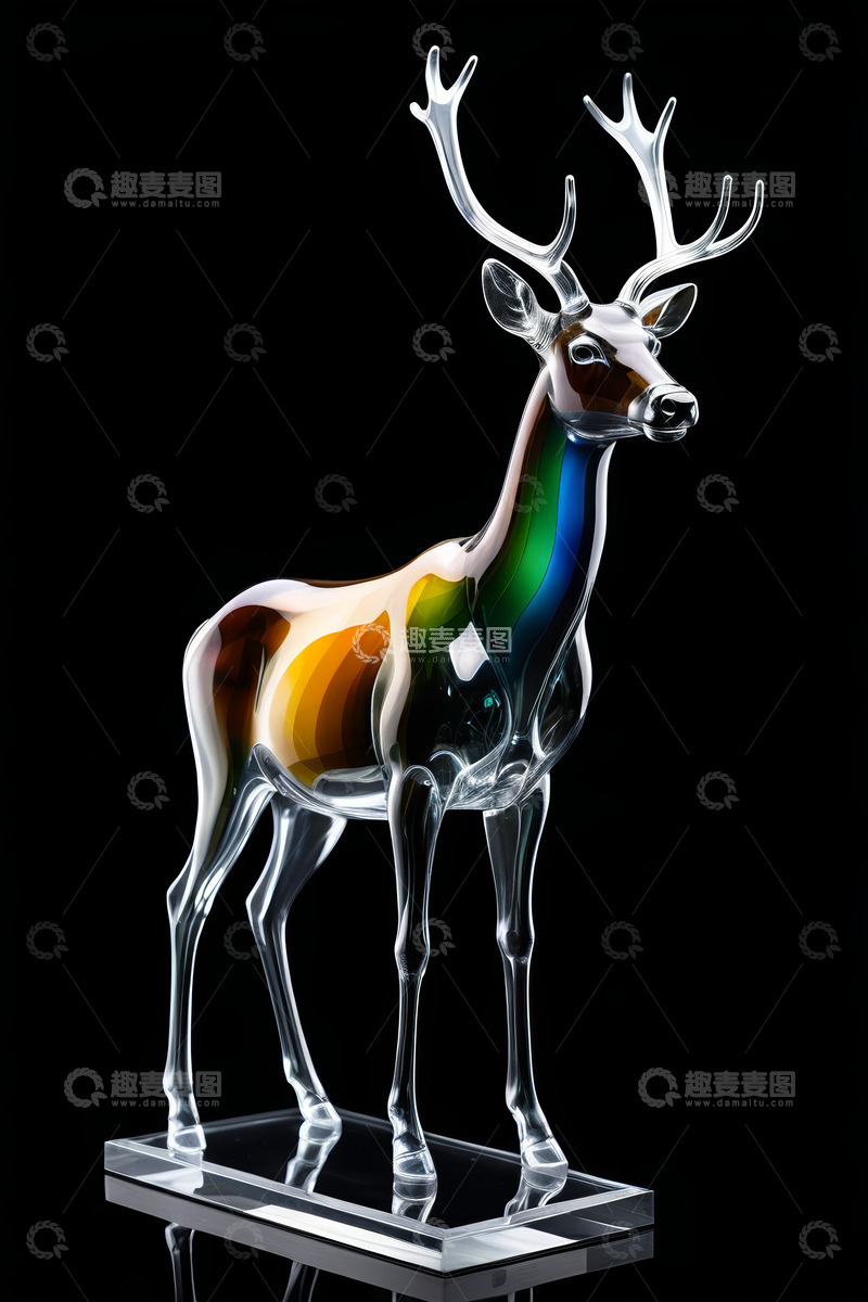 高清大图下载【趣麦麦图】透明彩色玻璃鹿摆件
