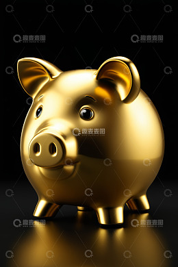 金色小猪存钱罐特写