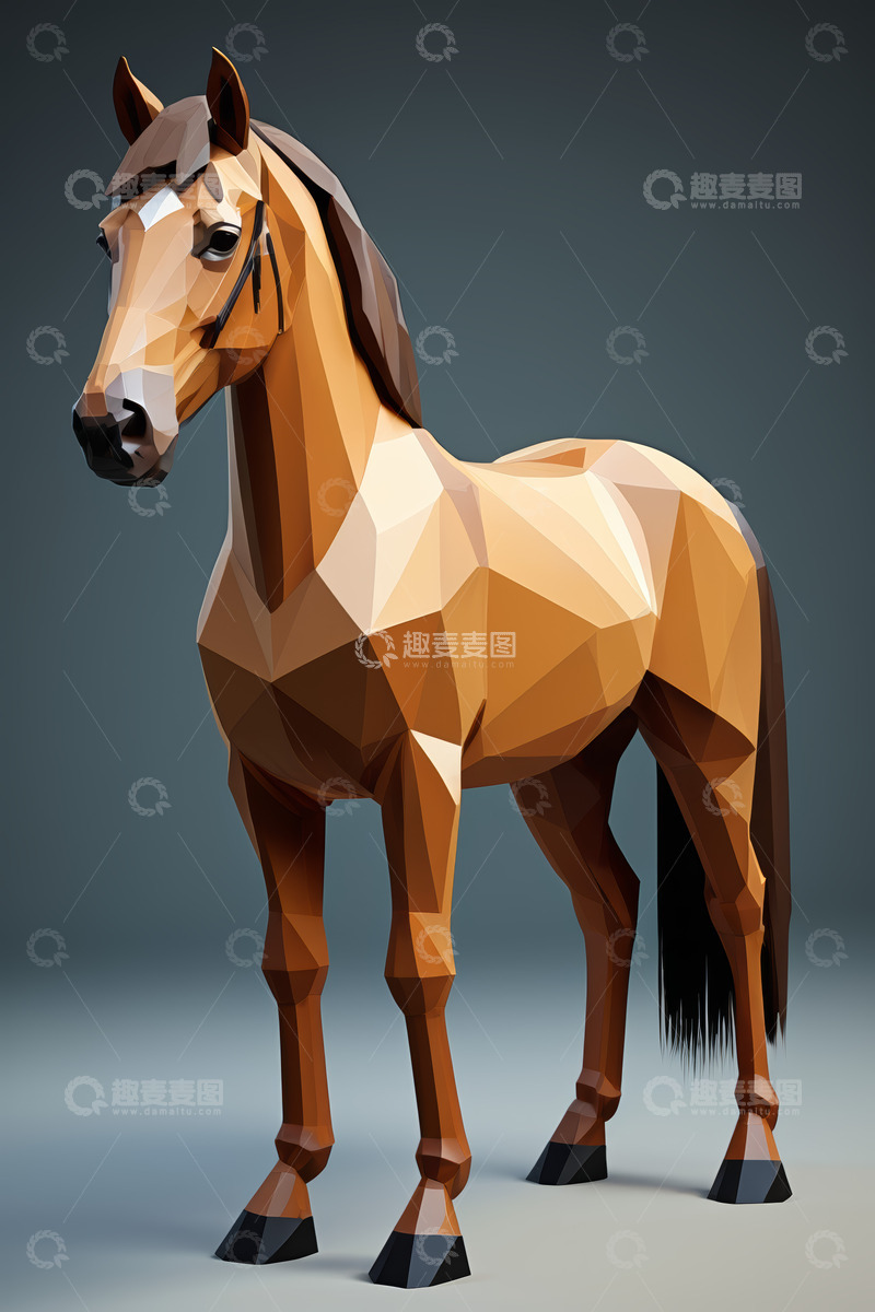 高清大图下载【趣麦麦图】低多边形风格站立骏马
