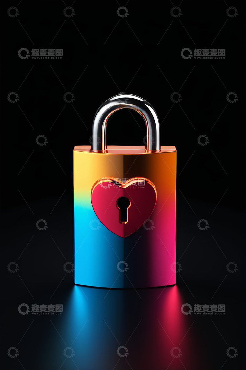高清大图下载【趣麦麦图】彩色心形挂锁特写