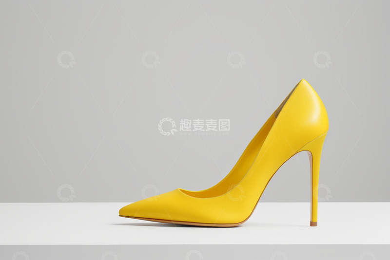 高清大图下载【趣麦麦图】黄色尖头时尚高跟鞋特写