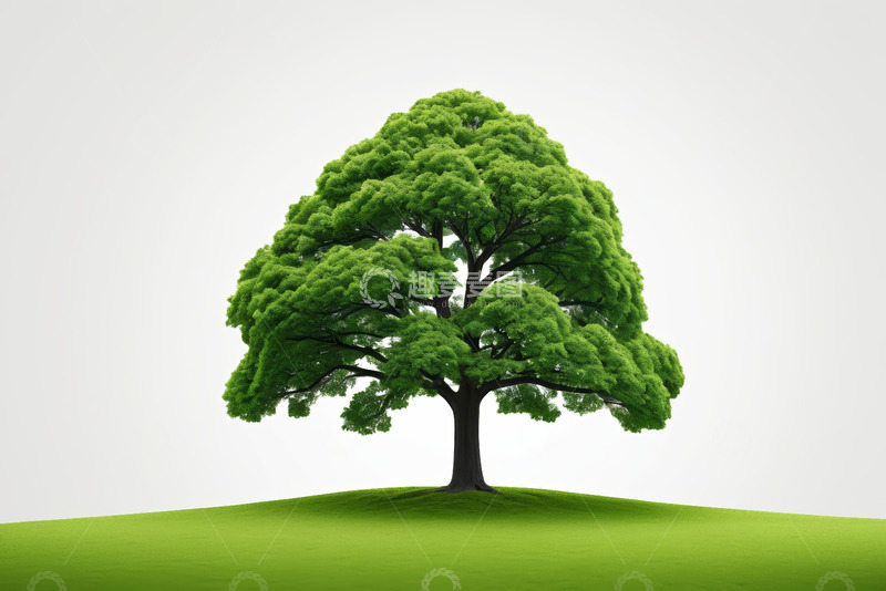 高清大图下载【趣麦麦图】单棵绿树置于绿色背景上