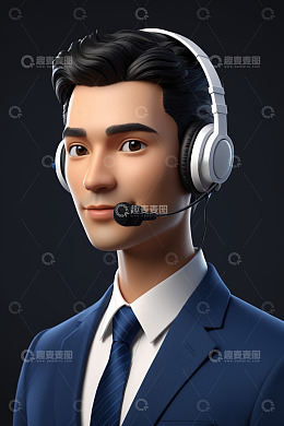 戴耳机的3D商务男性形象