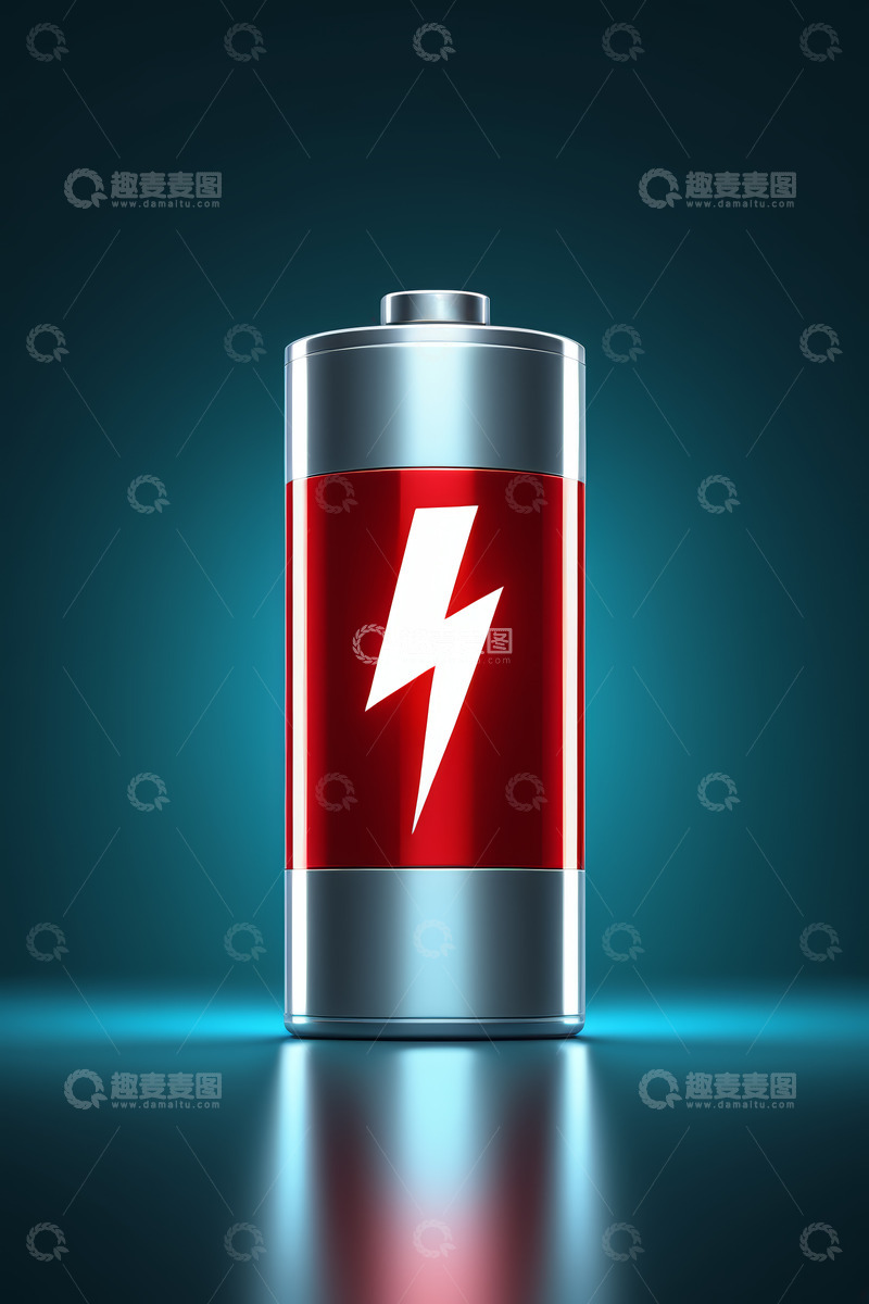 高清大图下载【趣麦麦图】红色闪电标志的圆柱形电池