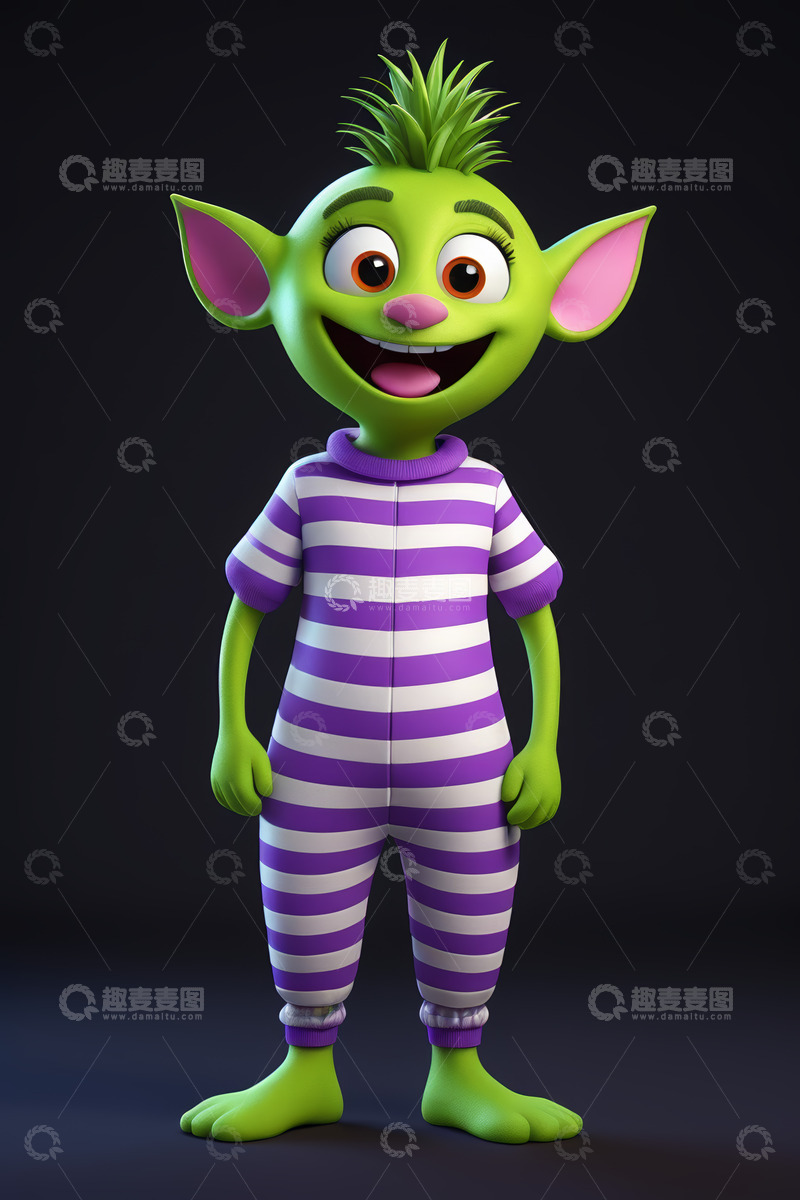 高清大图下载【趣麦麦图】绿色卡通小精灵角色形象