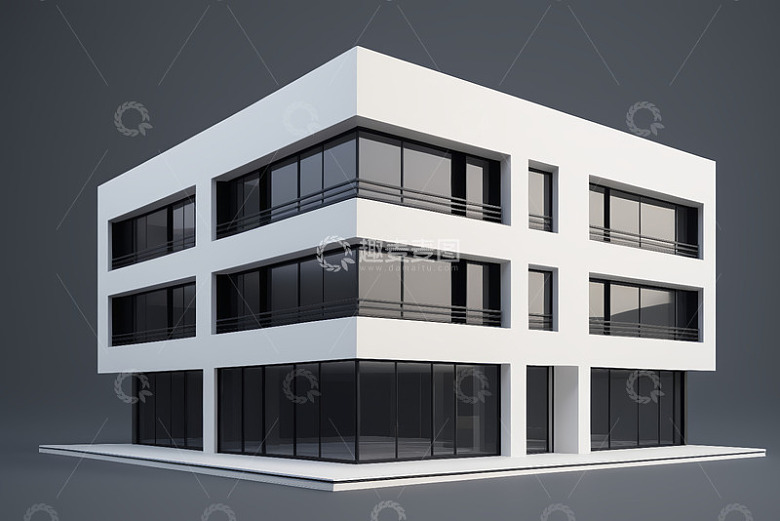 现代风格三层建筑模型