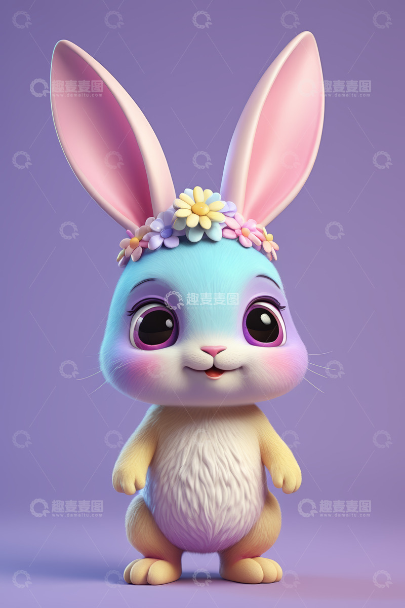 高清大图下载【趣麦麦图】头戴花环的卡通兔子形象