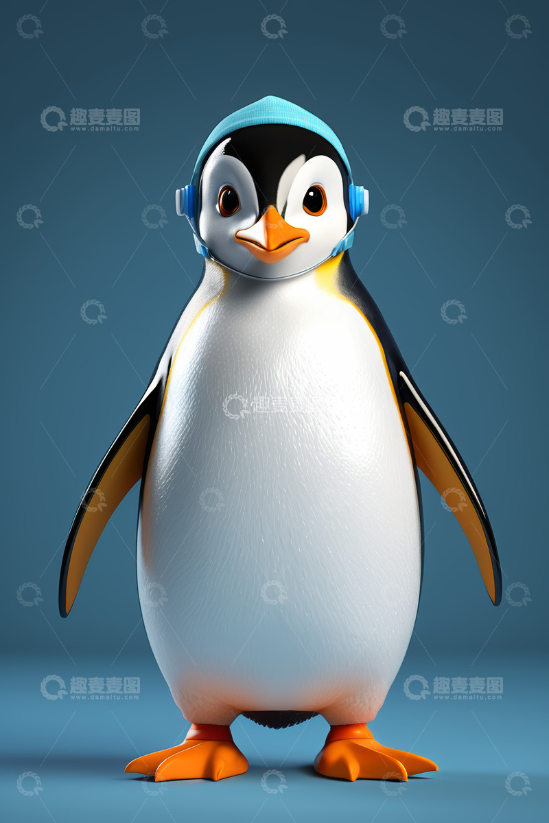 高清大图下载【趣麦麦图】戴耳机的卡通企鹅形象