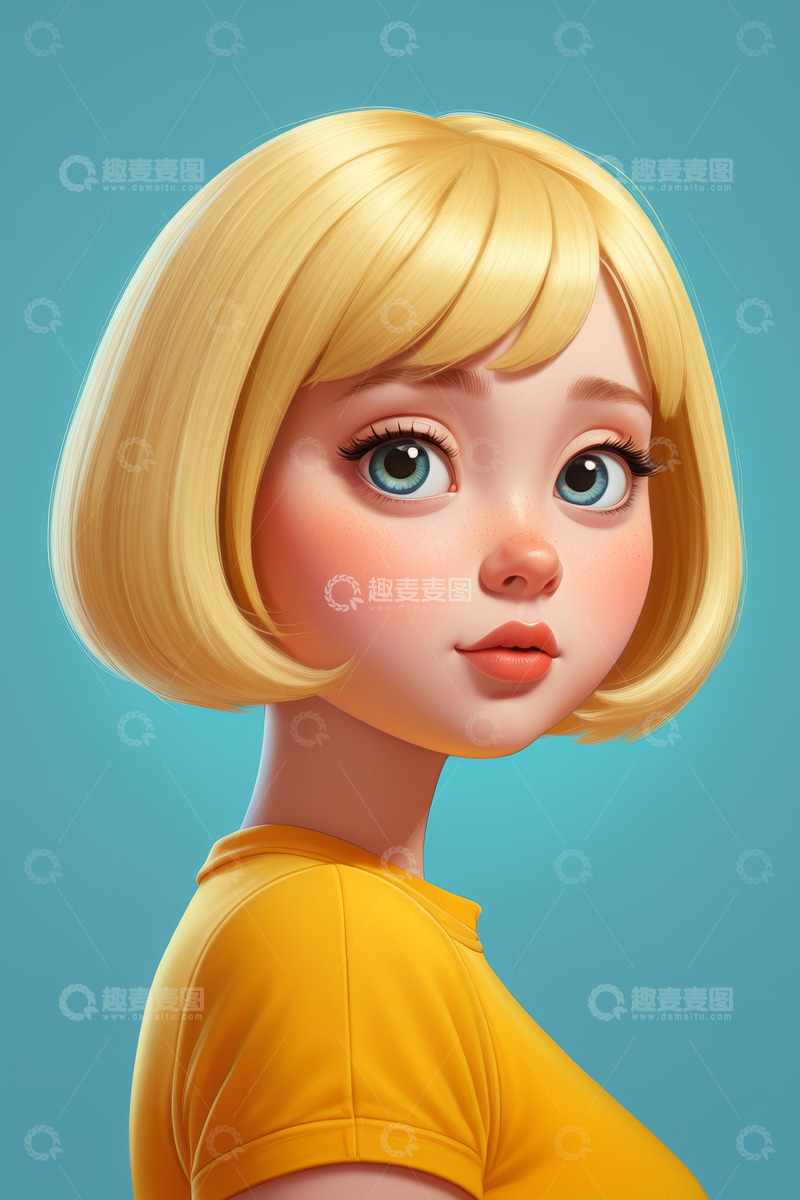 高清大图下载【趣麦麦图】金发女孩卡通人物肖像