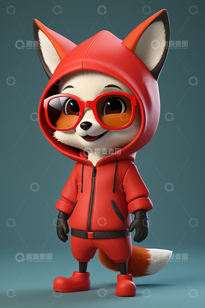高清大图下载【趣麦麦图】穿着红色服饰的卡通狐狸形象