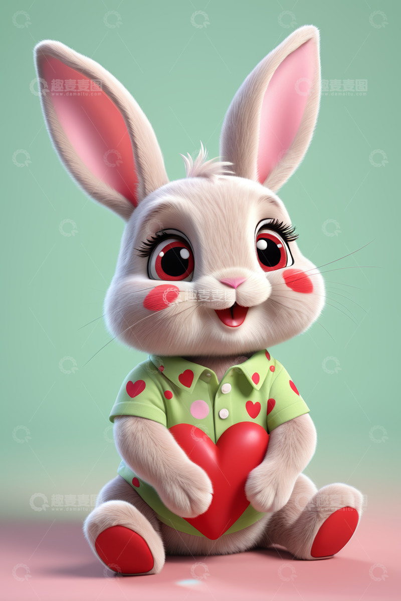 高清大图下载【趣麦麦图】可爱动画兔子抱红心素材