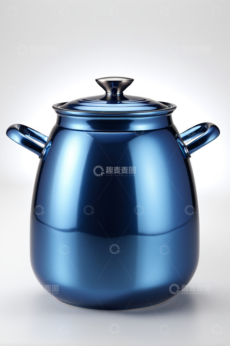 高清大图下载【趣麦麦图】蓝色带盖双耳烹饪锅