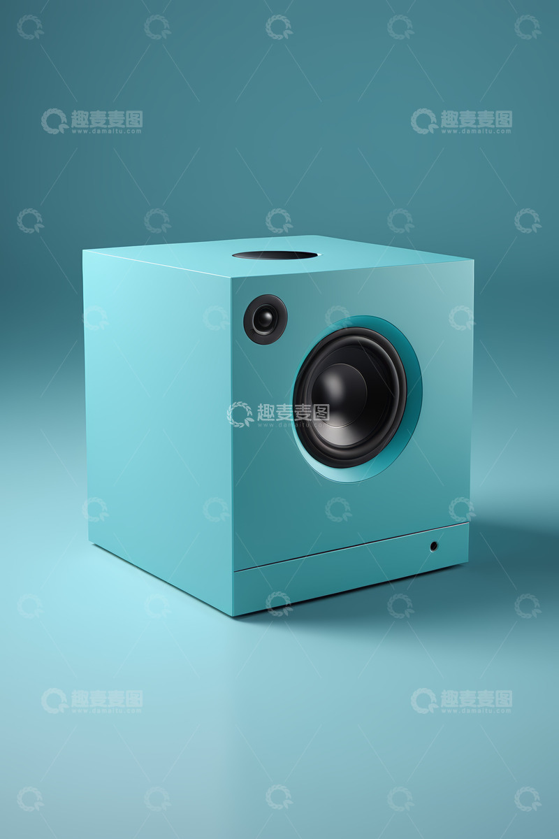 高清大图下载【趣麦麦图】浅蓝色方形扬声器产品展示