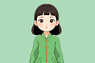穿中式服装的卡通女孩形象