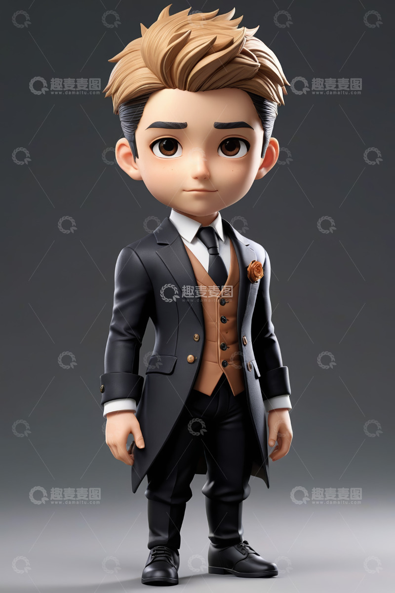 高清大图下载【趣麦麦图】卡通西装小男孩形象