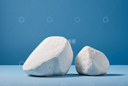 蓝色背景下的白色石头静物