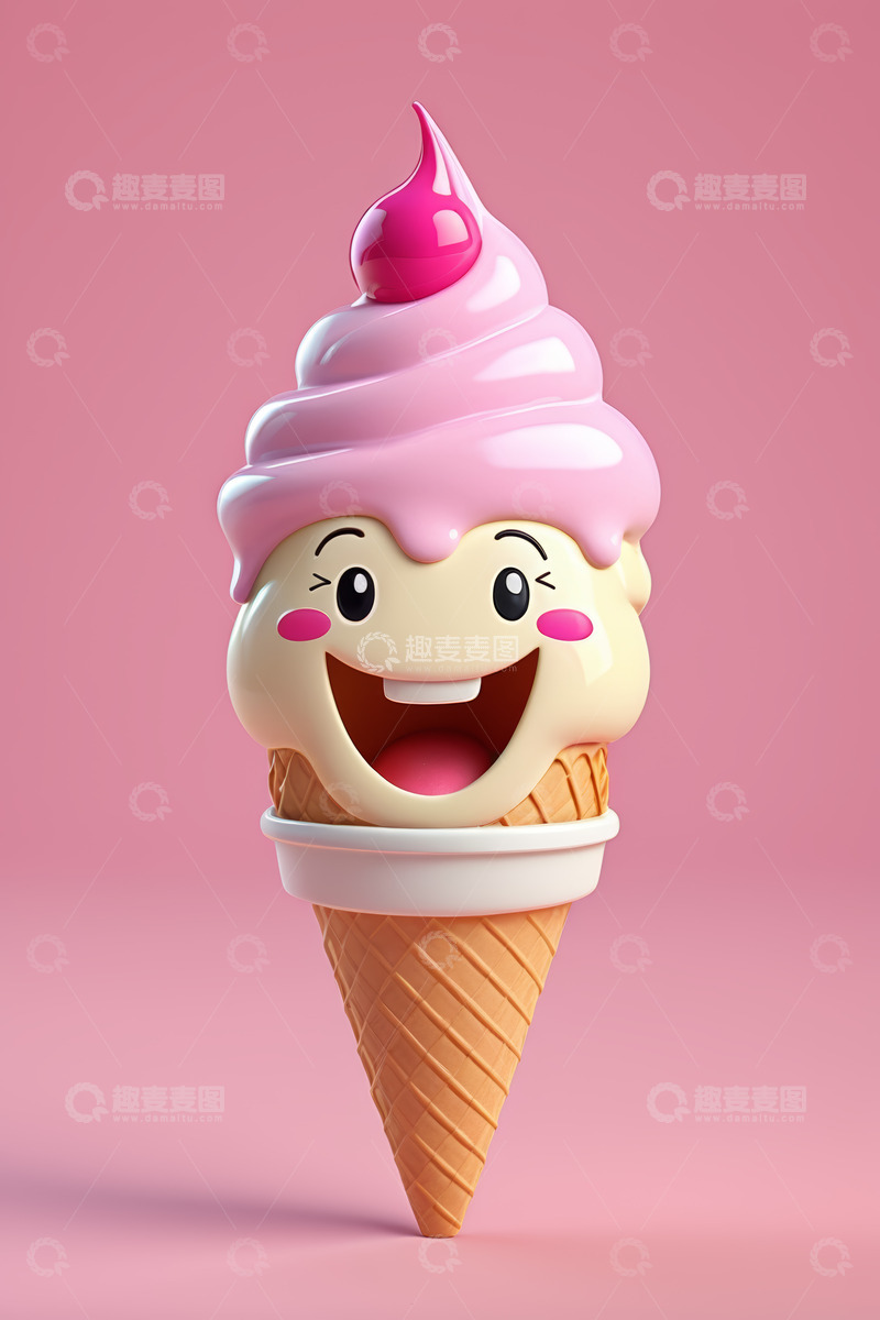 高清大图下载【趣麦麦图】卡通形象粉色冰淇淋特写