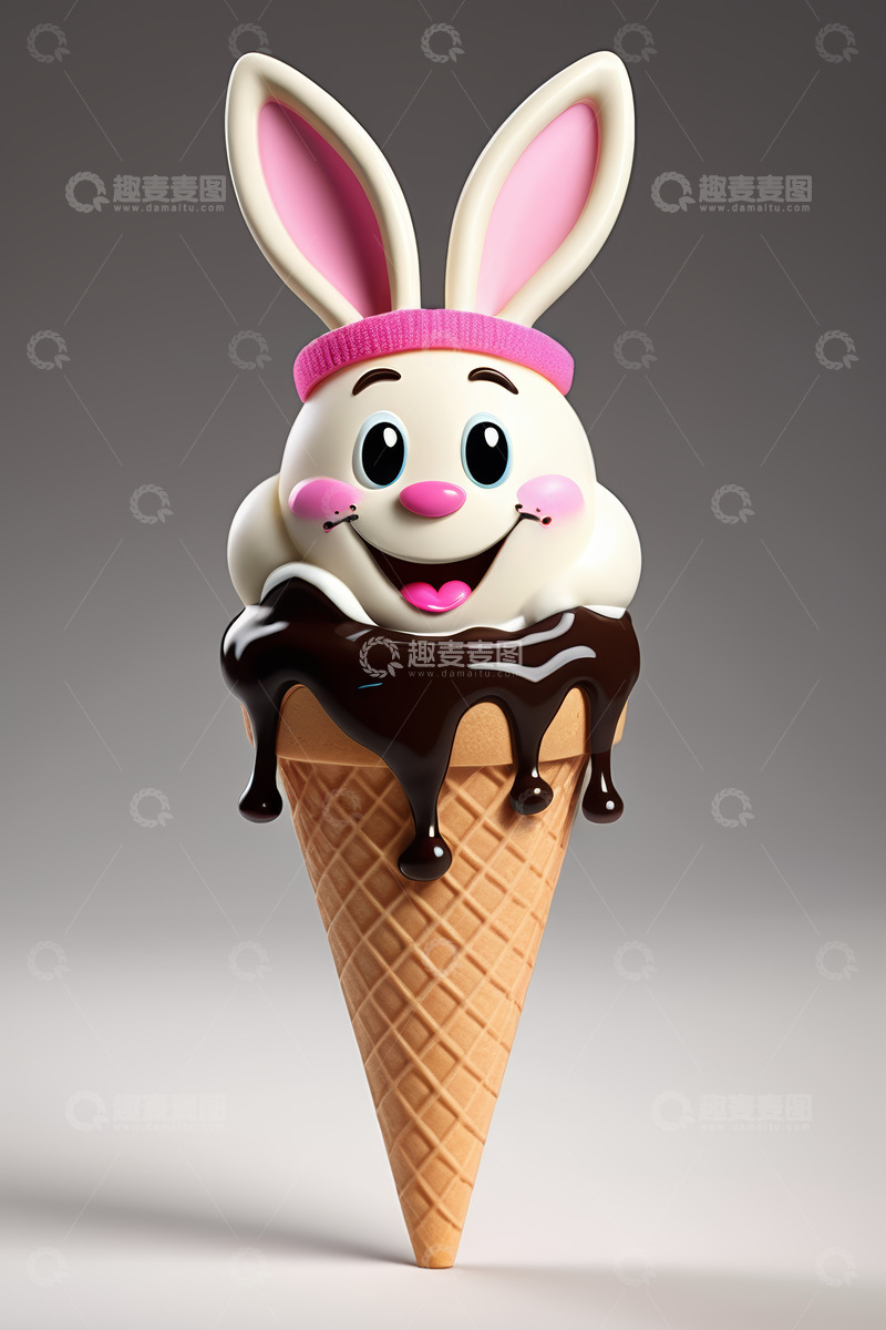 高清大图下载【趣麦麦图】卡通兔子造型冰淇淋甜筒